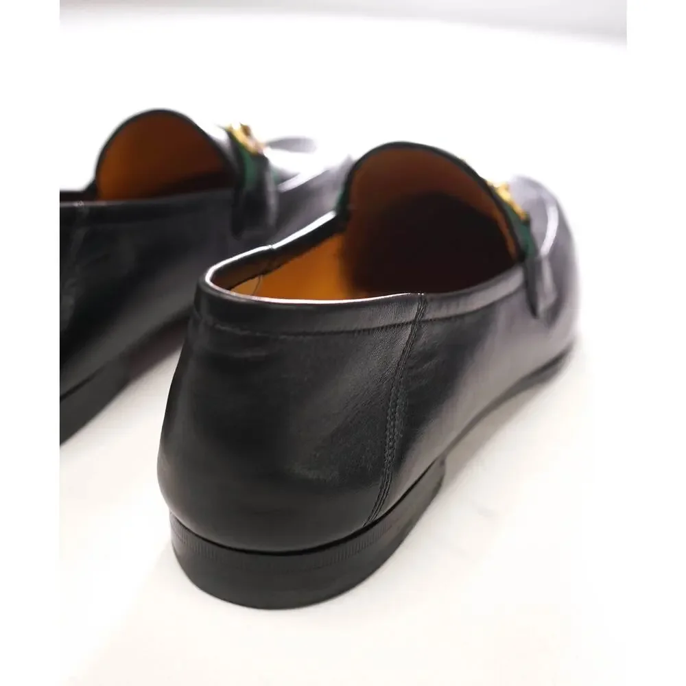 $1,090 GUCCI - Black Leather Jordaan Agnello Loafers - 12.5 (12G)